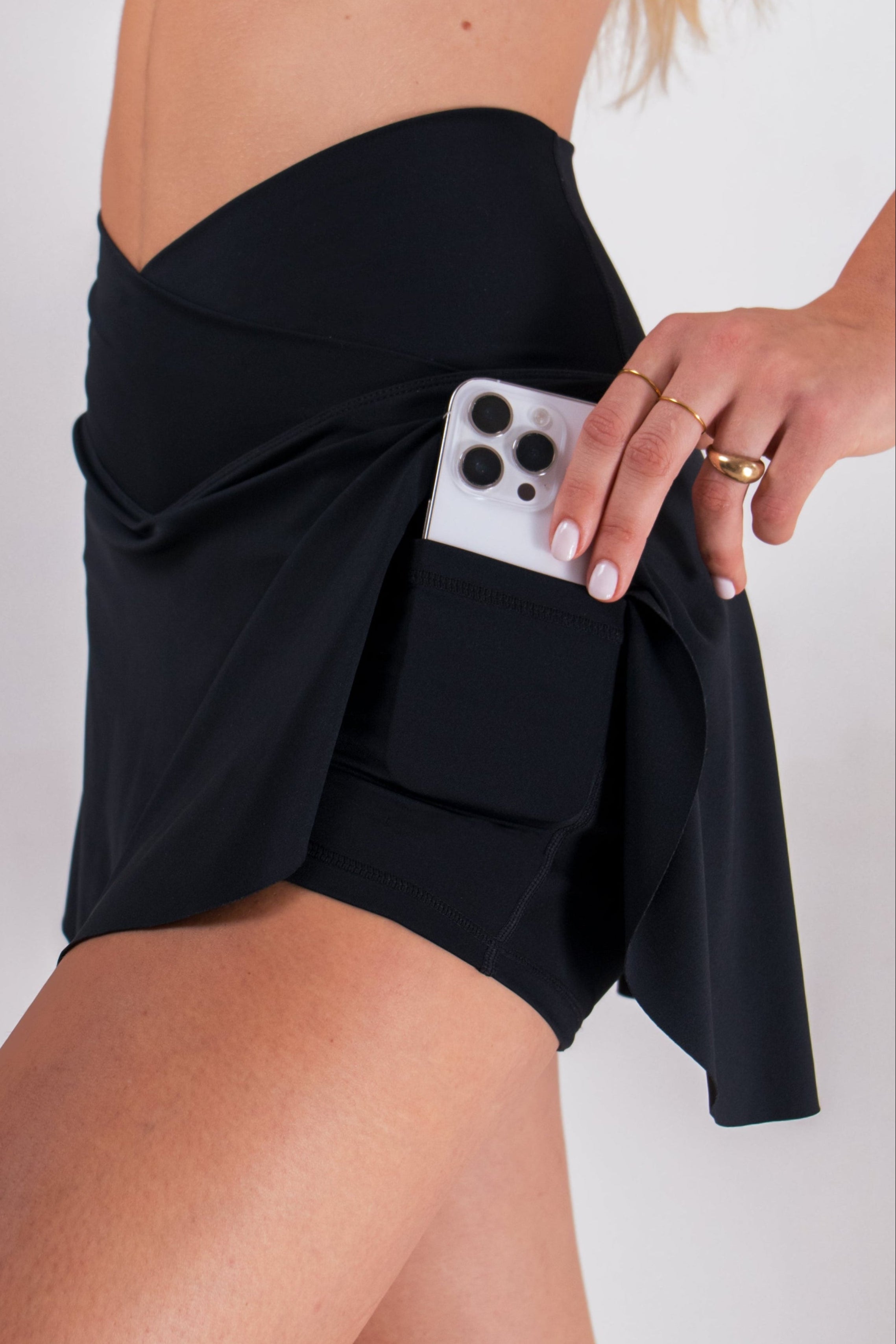 Women's Athletic Skort with Built-In Shorts & Pockets - Black | LuxeForm Criss-Cross Waist